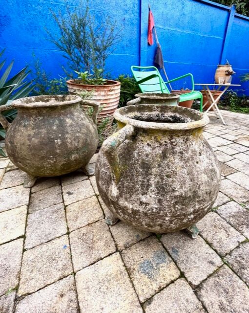 vintage cement gardener cauldron or pot