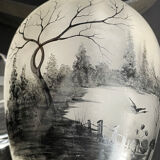 Carafe- Décor d'un paysage lacustre et d'une grue prenant son envol