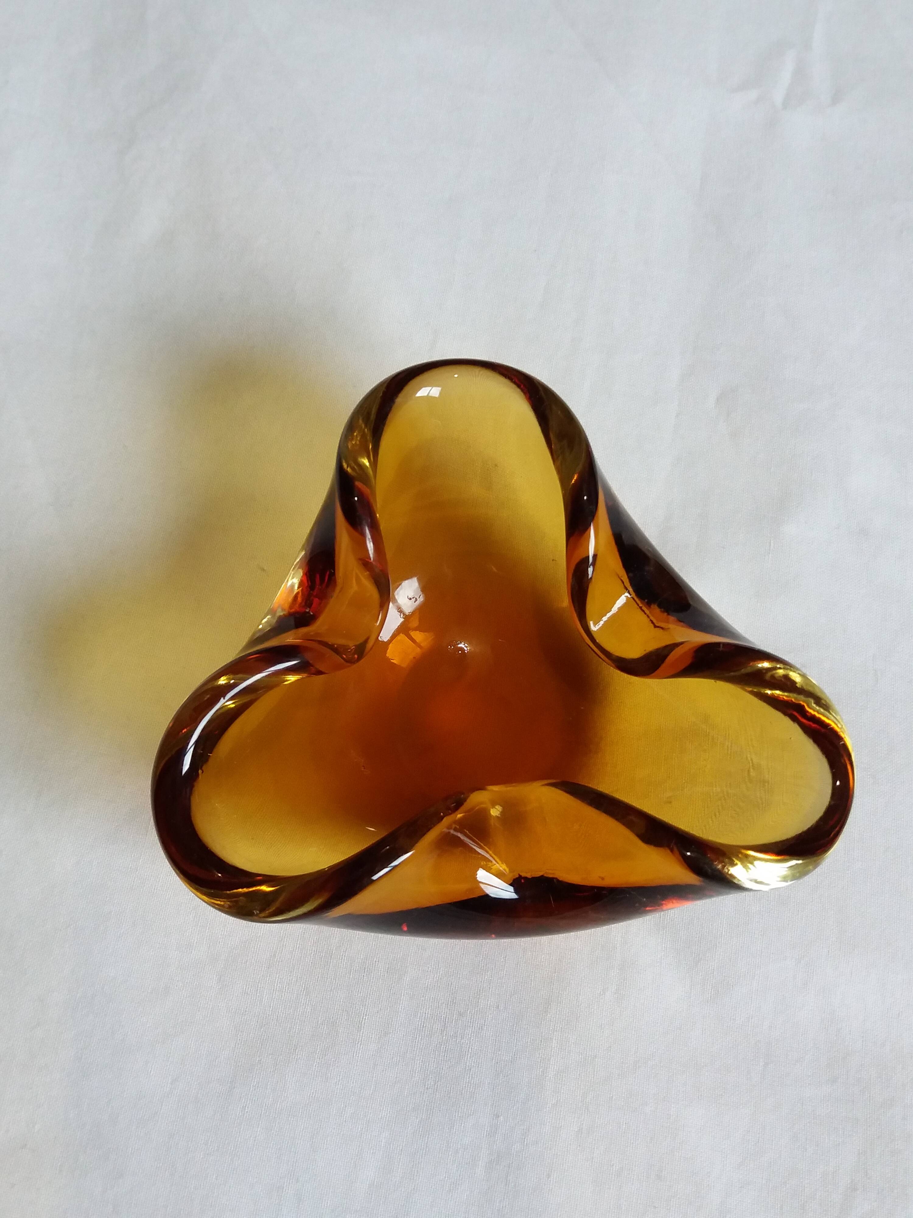 Murano style amber glass ashtray