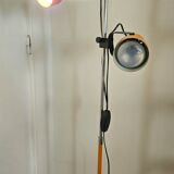 Vintage 1970s floor lamp with 2 spots, chrome, orange and black.