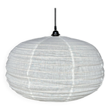 Medium pendant light in rattan and natural linen, Japanese-style, flattened round (Labu) H35 D60