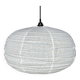 Medium pendant light in rattan and natural linen, Japanese-style, flattened round (Labu) H35 D60