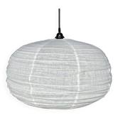 Moyenne suspension en rotin et lin naturel japonisante ronde aplatie (Labu) H35 D60