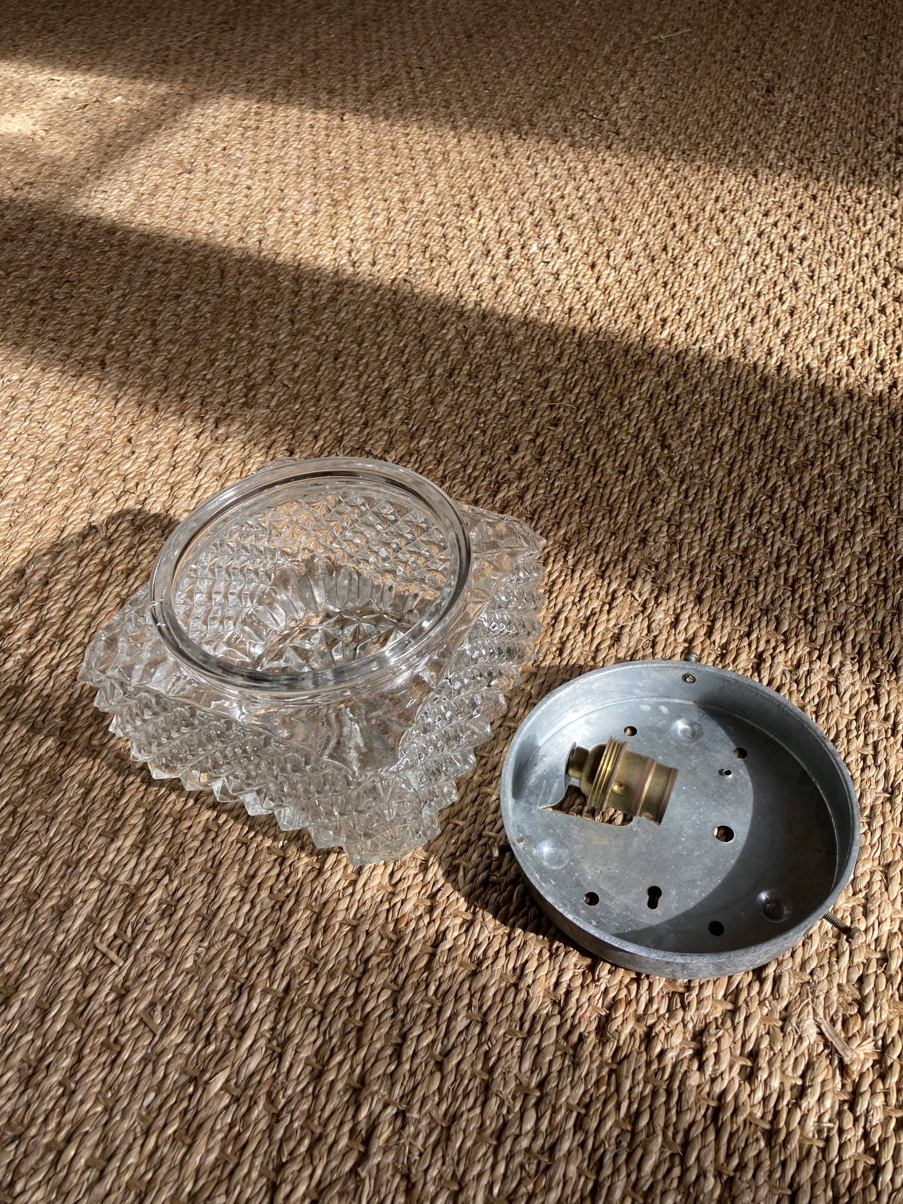 Wall lamp or ceiling lamp in transparent molded glass 1970 square