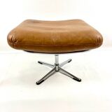 Brown leather ottoman on chrome base