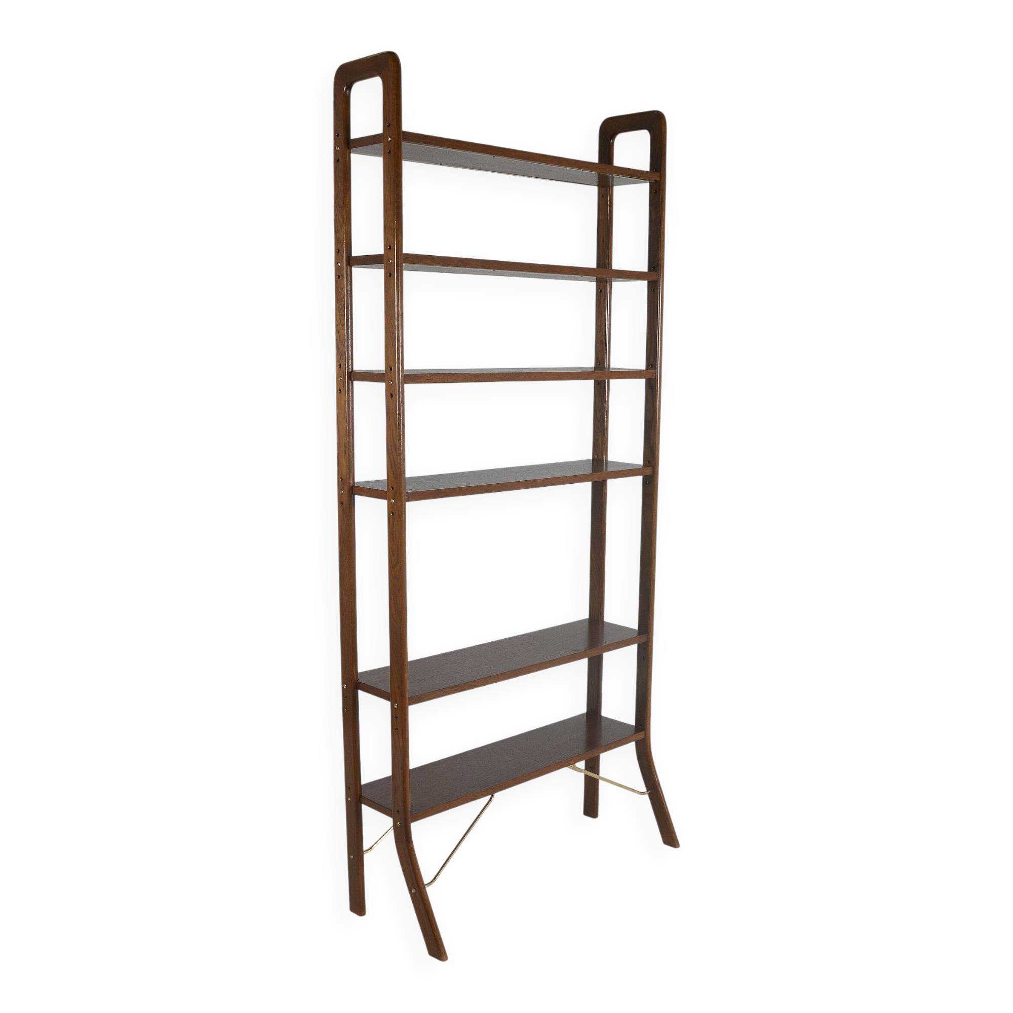 Danish freestanding wall rack with brass accents, 1960s