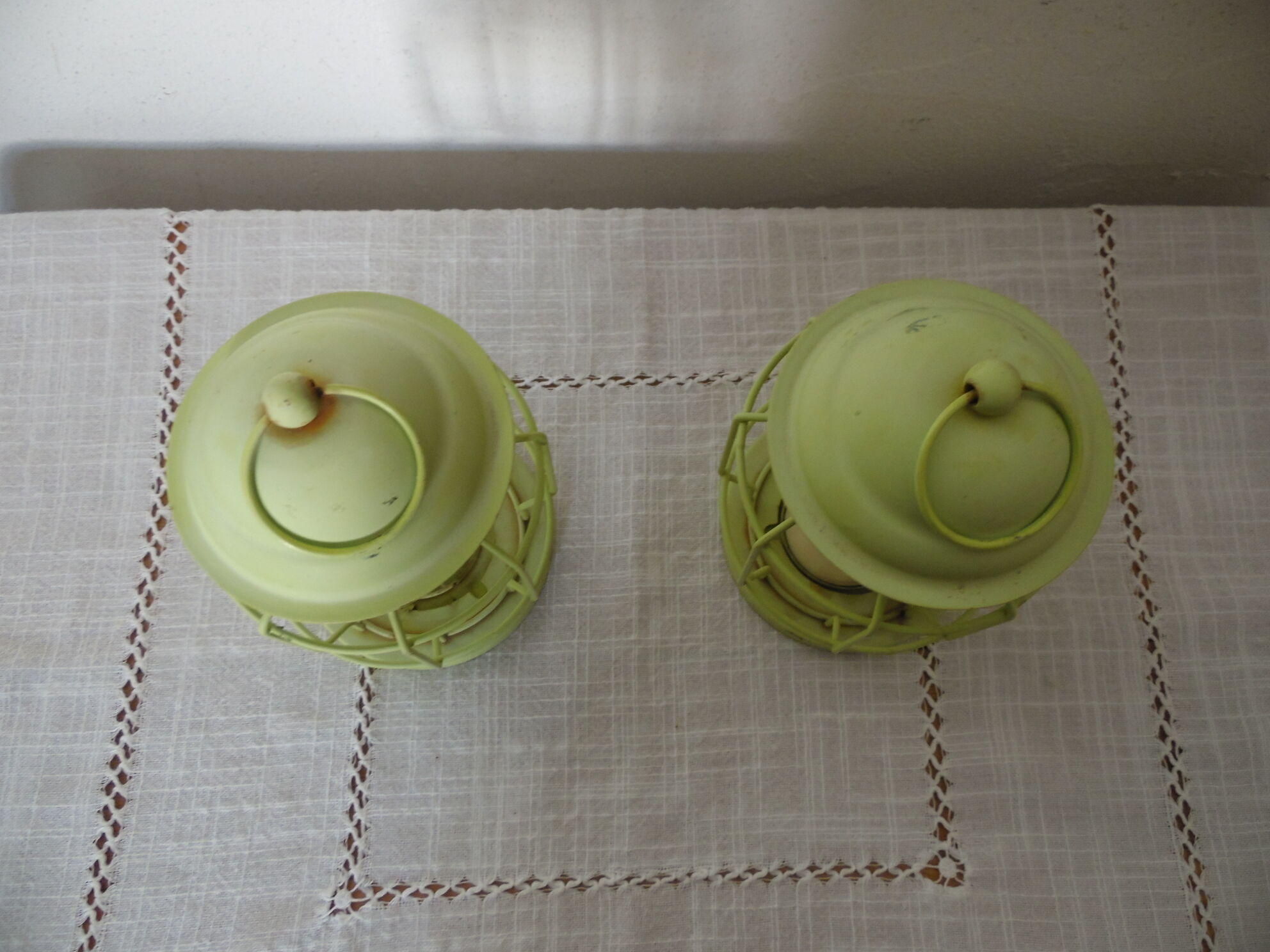 Duo of small metal lanterns