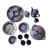 Superb complete table service "Taous" in cobalt blue porcelain.