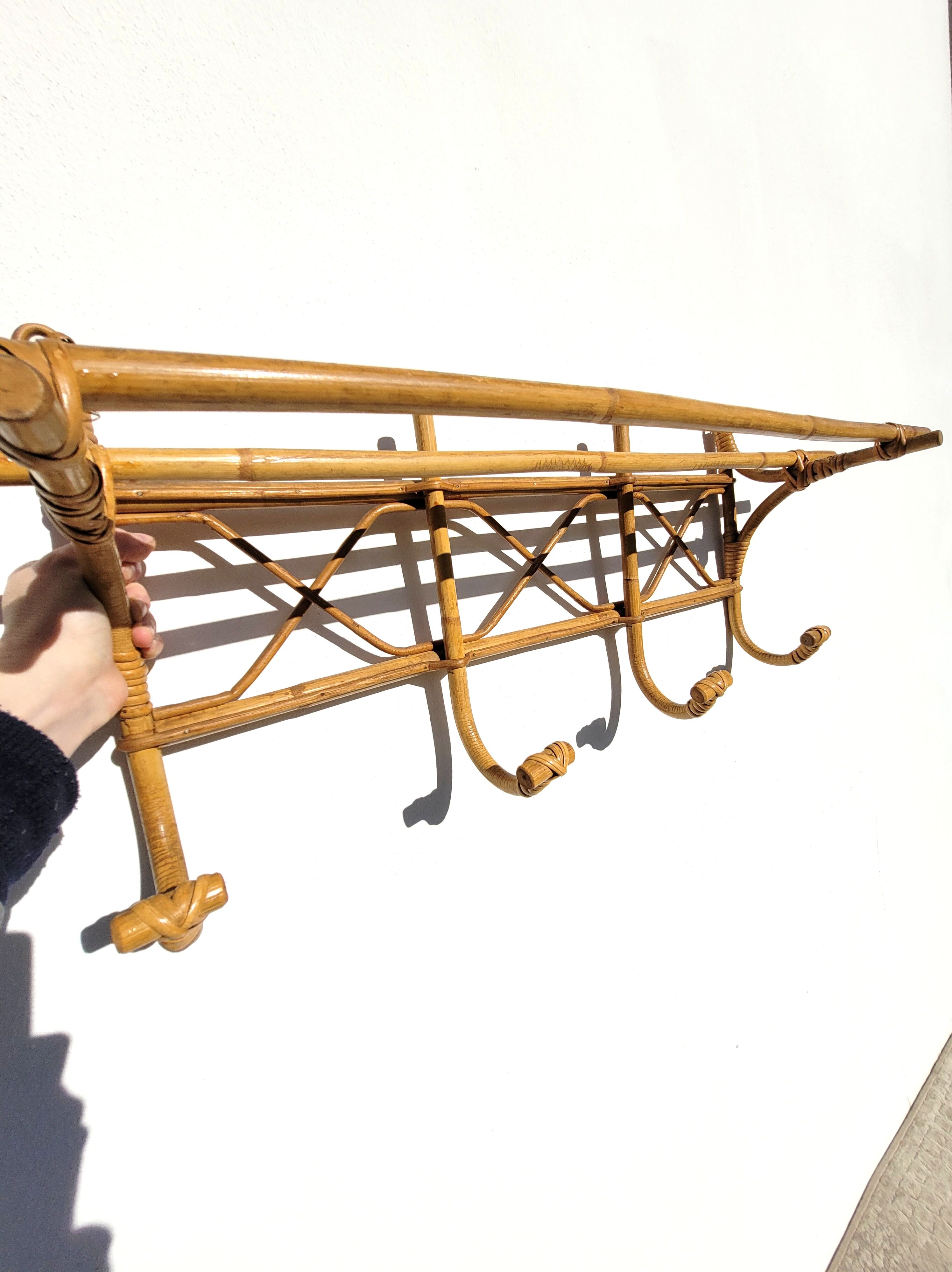Rattan wall coat rack 1960