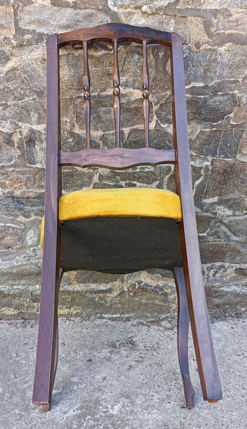 Pair of Louis Philippe chairs, wood and yellow ochre velvet, vintage, 60s