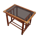Table de chevet rotin et verre Rochebobois