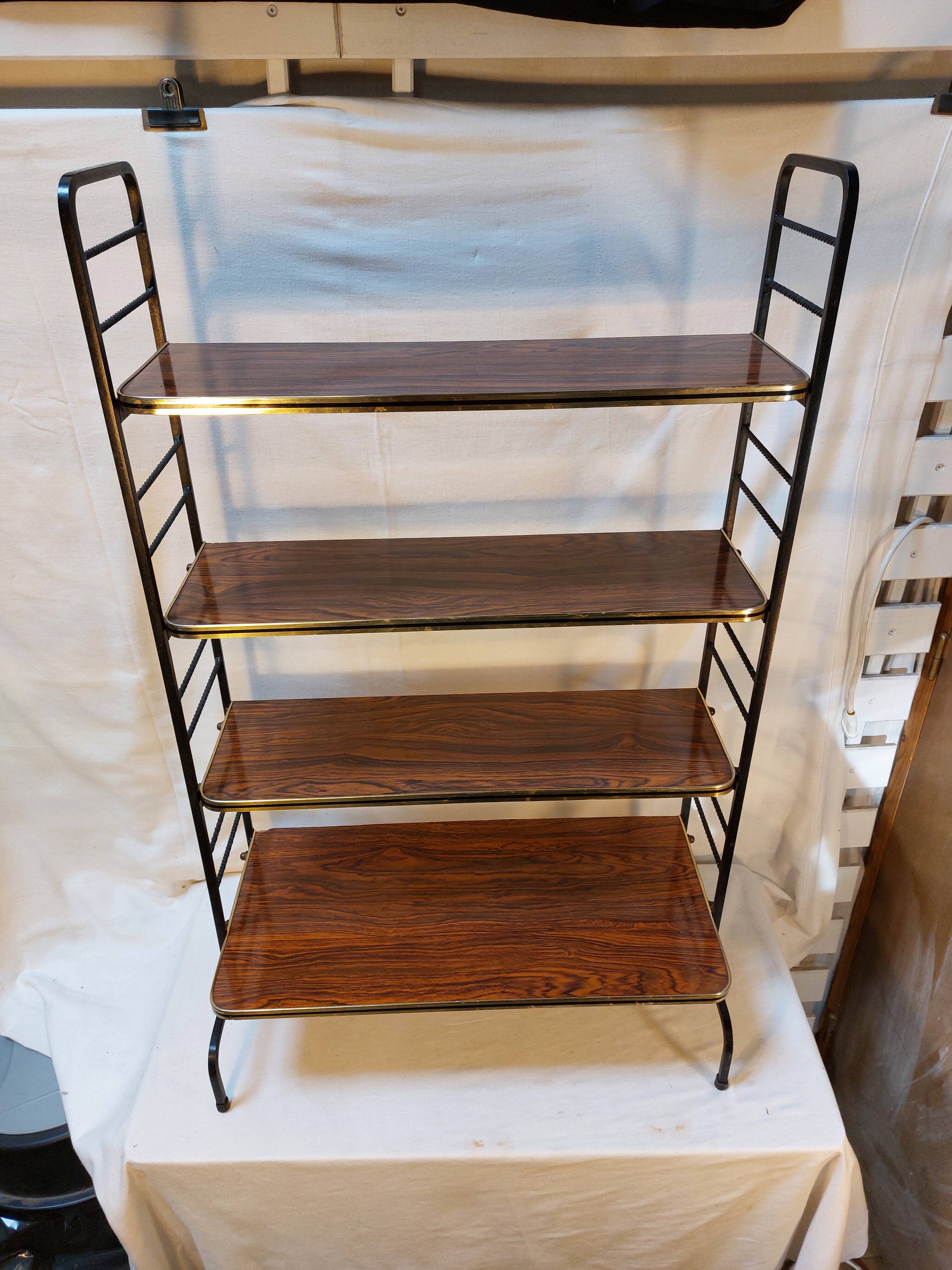 Etagère sur pieds / de sol en fer forgé et Formica - Vintage 1960