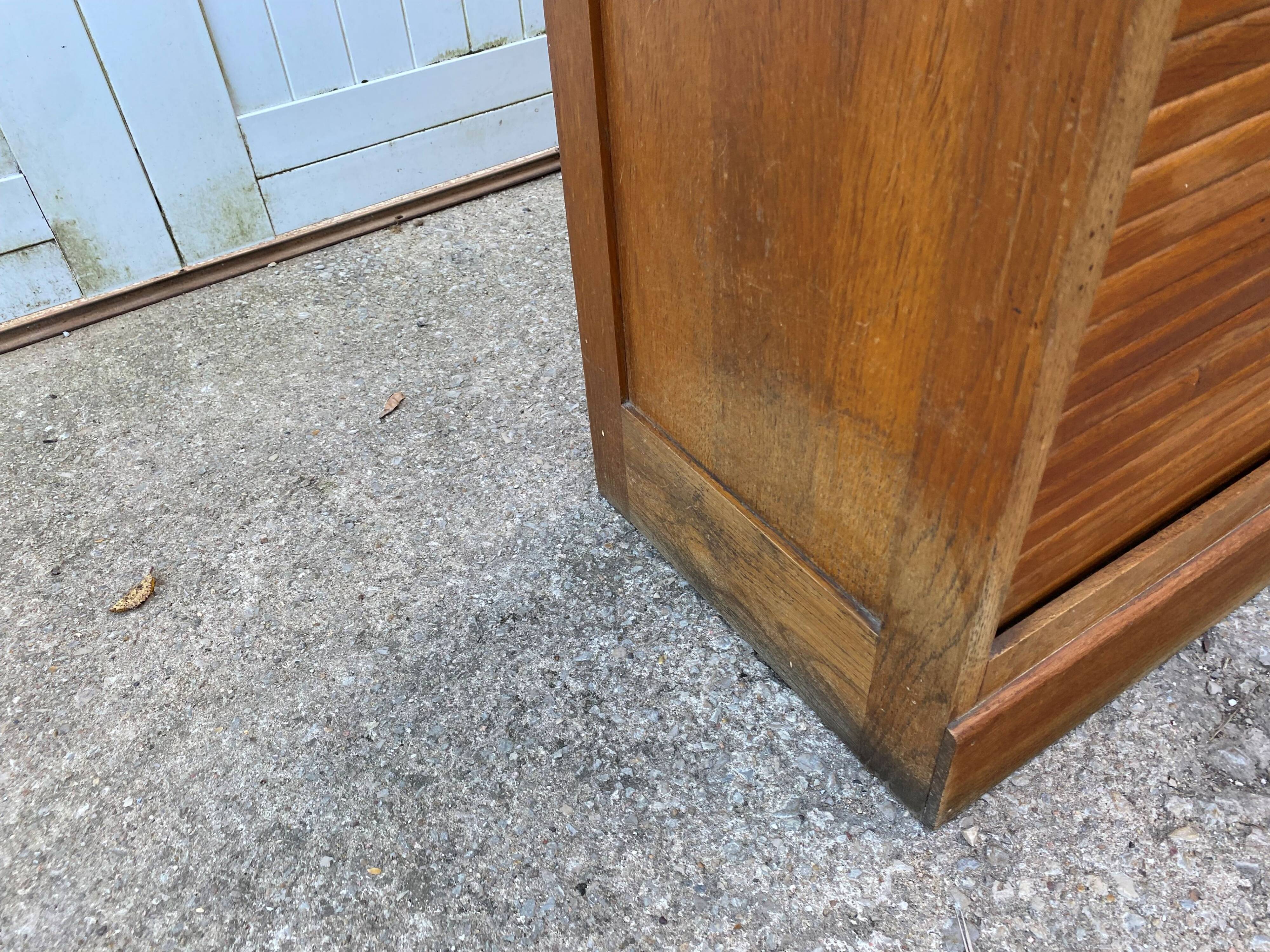 Antique oak double-column roll-top filing cabinet, circa 1950
