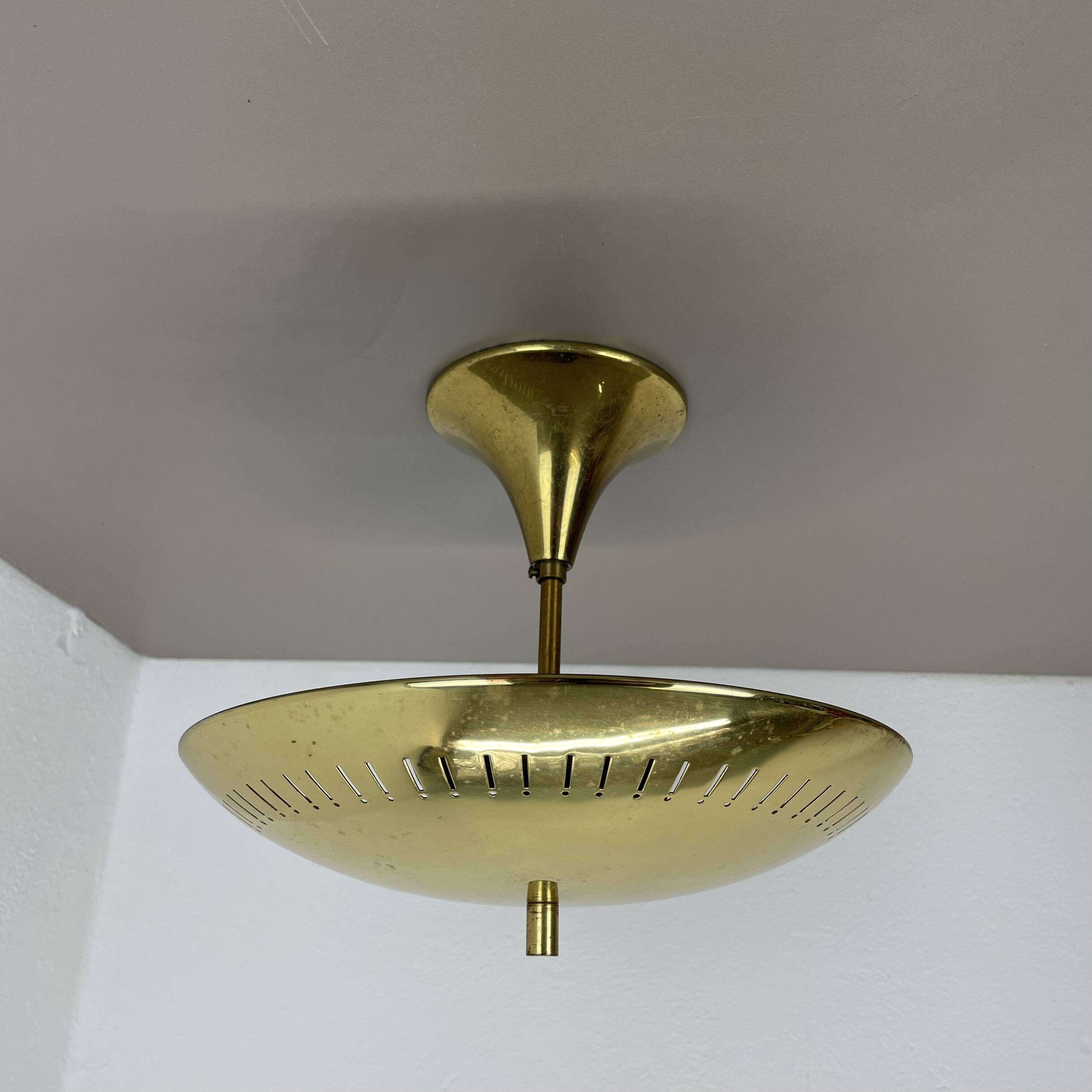 unique round  Brass Gino Sarfatti Style Ceiling Light Flushmount, Italy 1950s