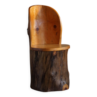 Modern primitive Swedish hand-carved pine stump chair, Wabi Sabi, 1960s