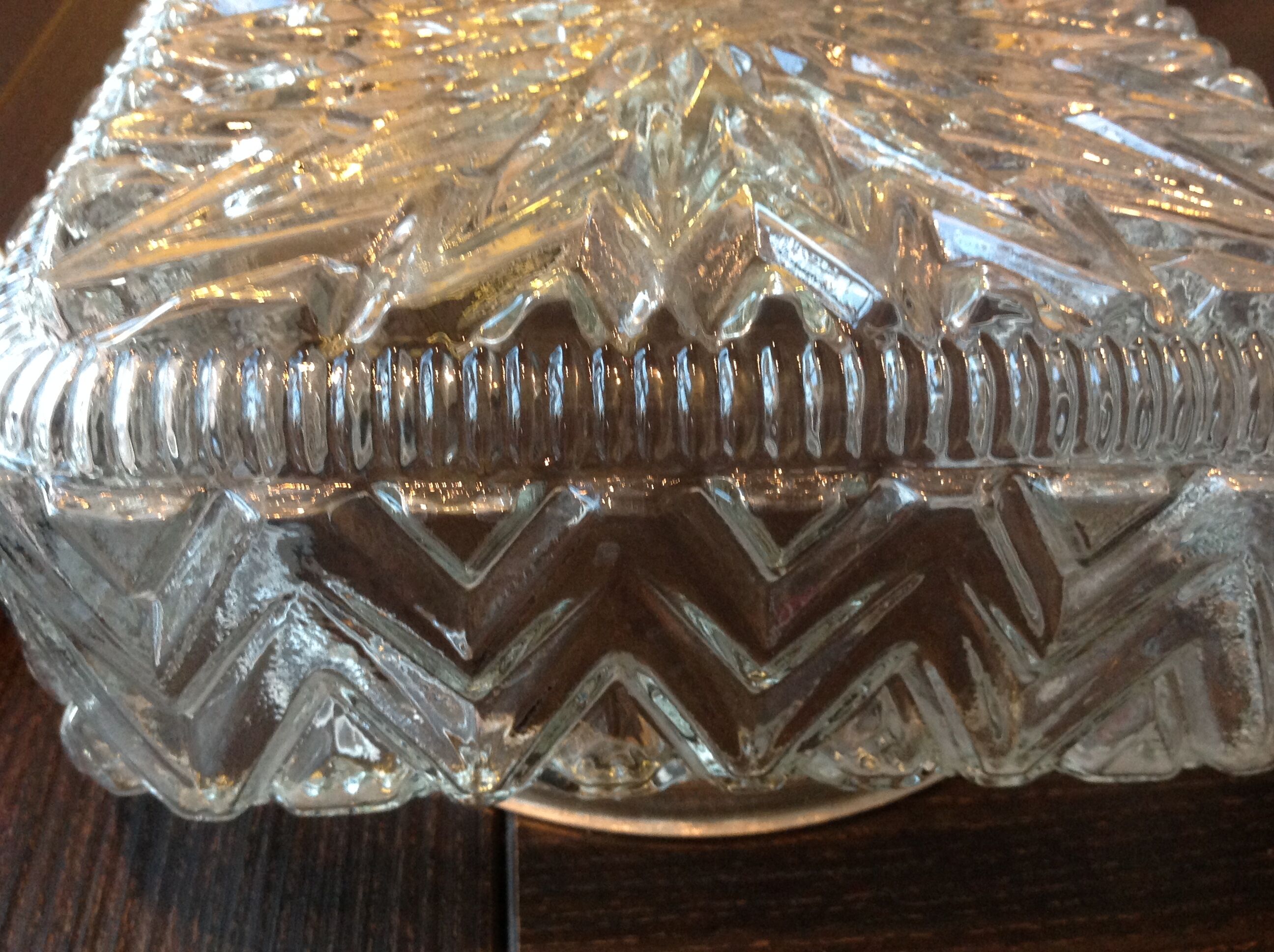 Square ceiling lamp in structured glass vintage 60s-70s