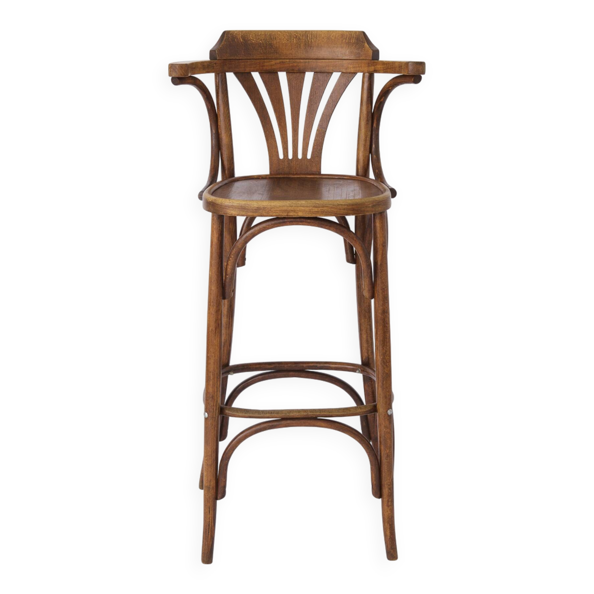 1 tabouret haut de pub irlandais vintage en bois avec technique de bois courbé des années 1960-1970