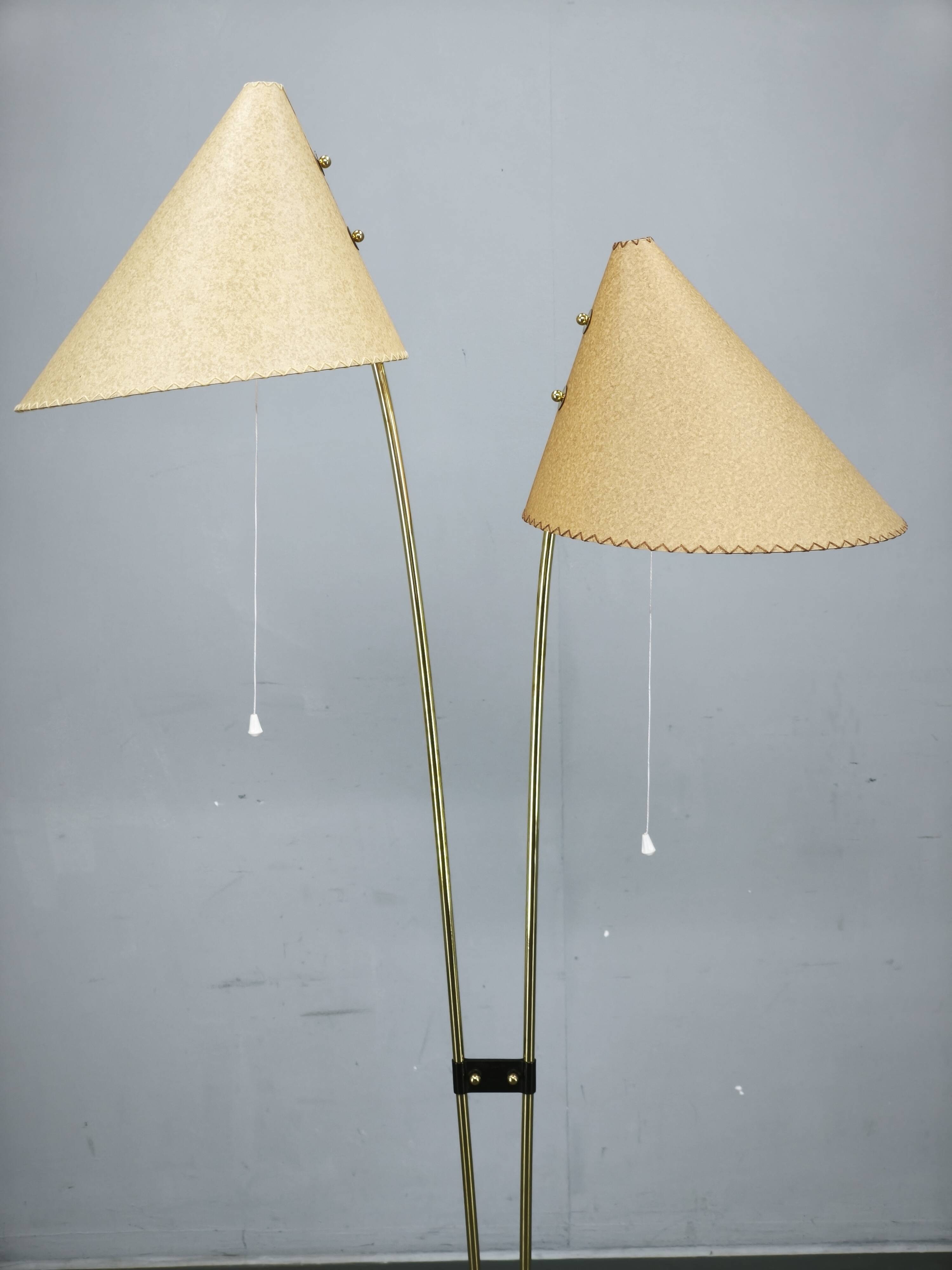 1960s Czech Japanese Floor Lamp with Twin Handmade Paper Shades