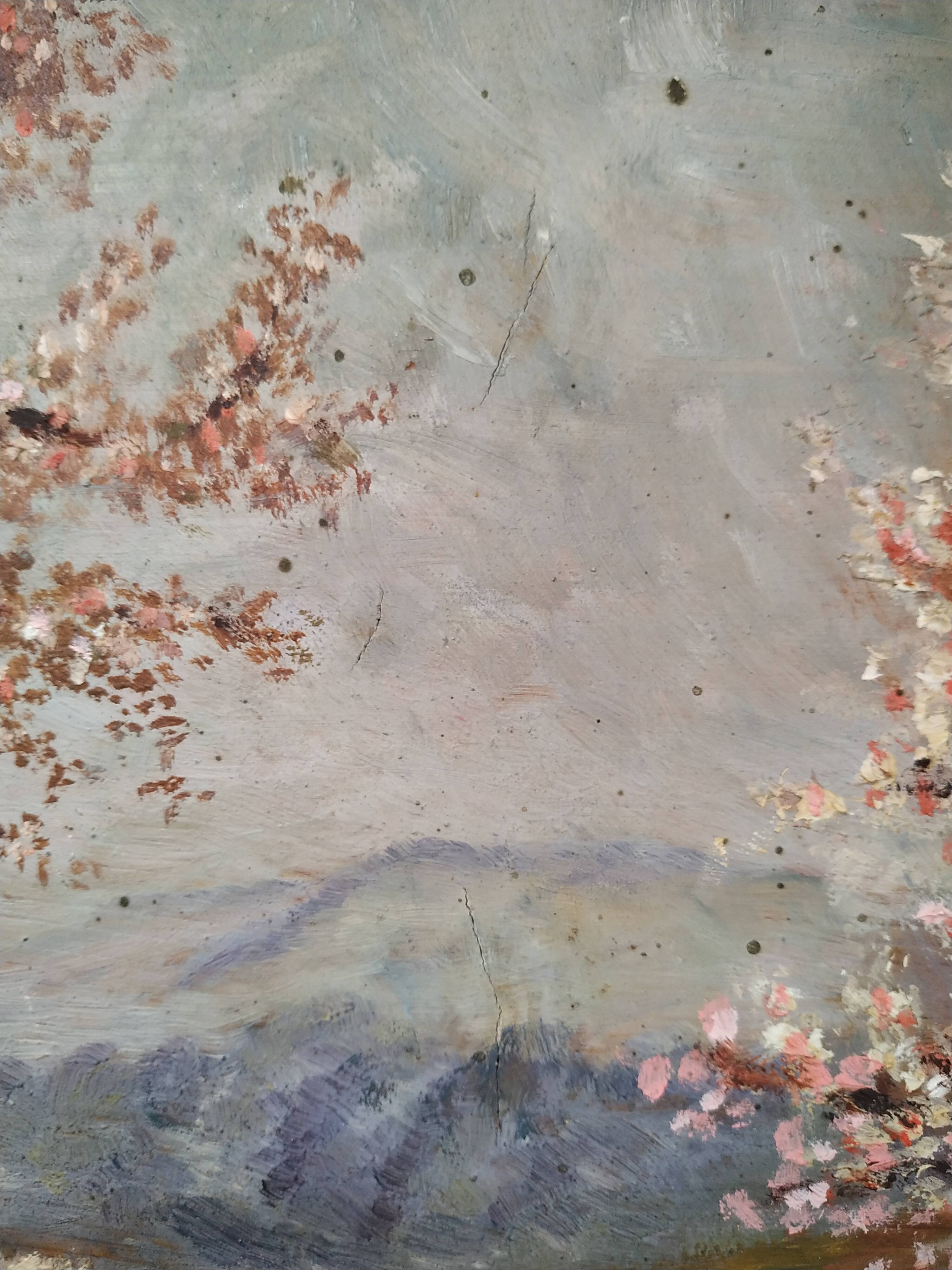 Apple trees in blossom oil on panel