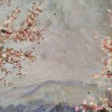 Apple trees in blossom oil on panel