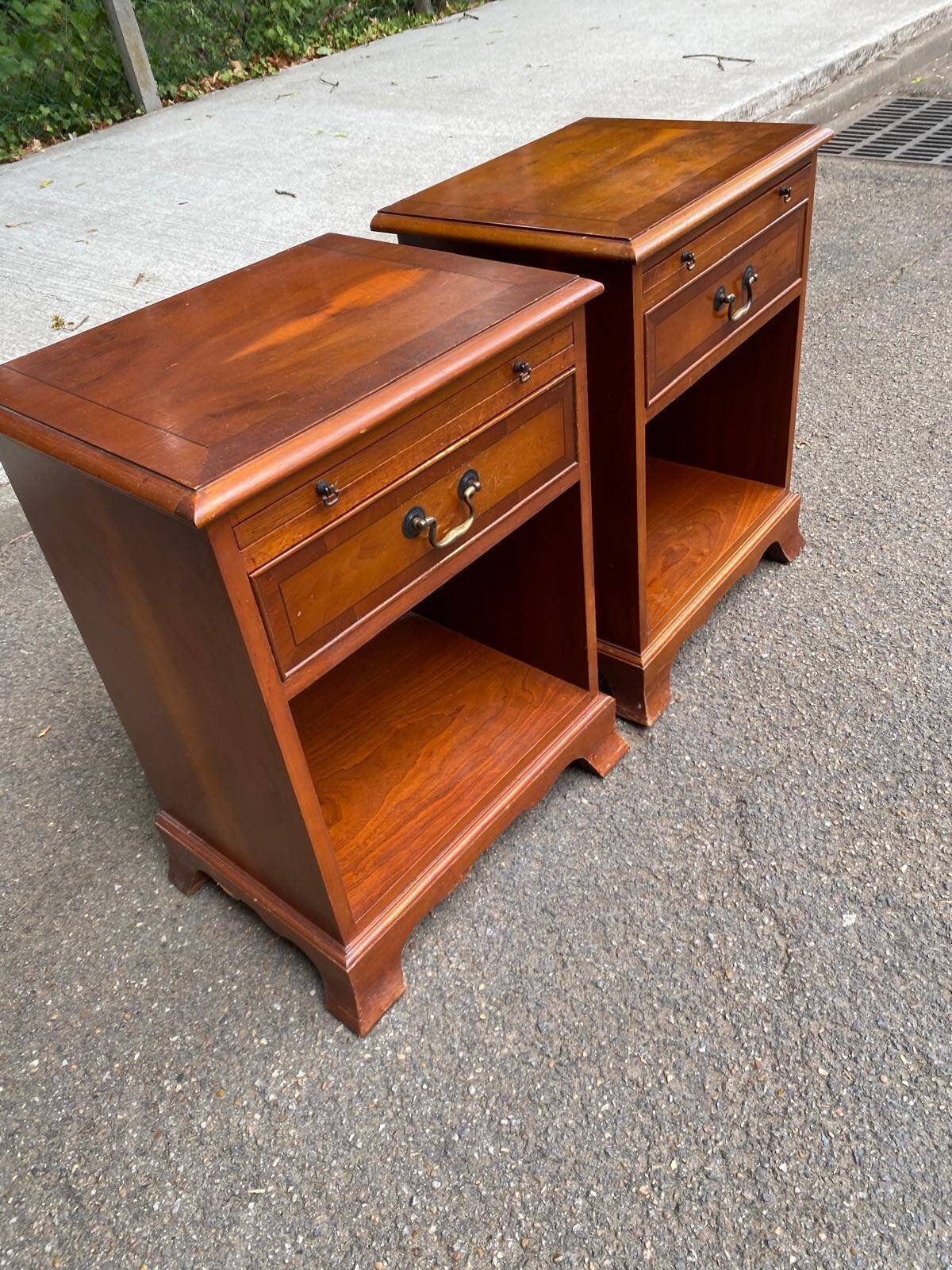 Pair of English yew wood bedside tables – Bradley Made in England 19