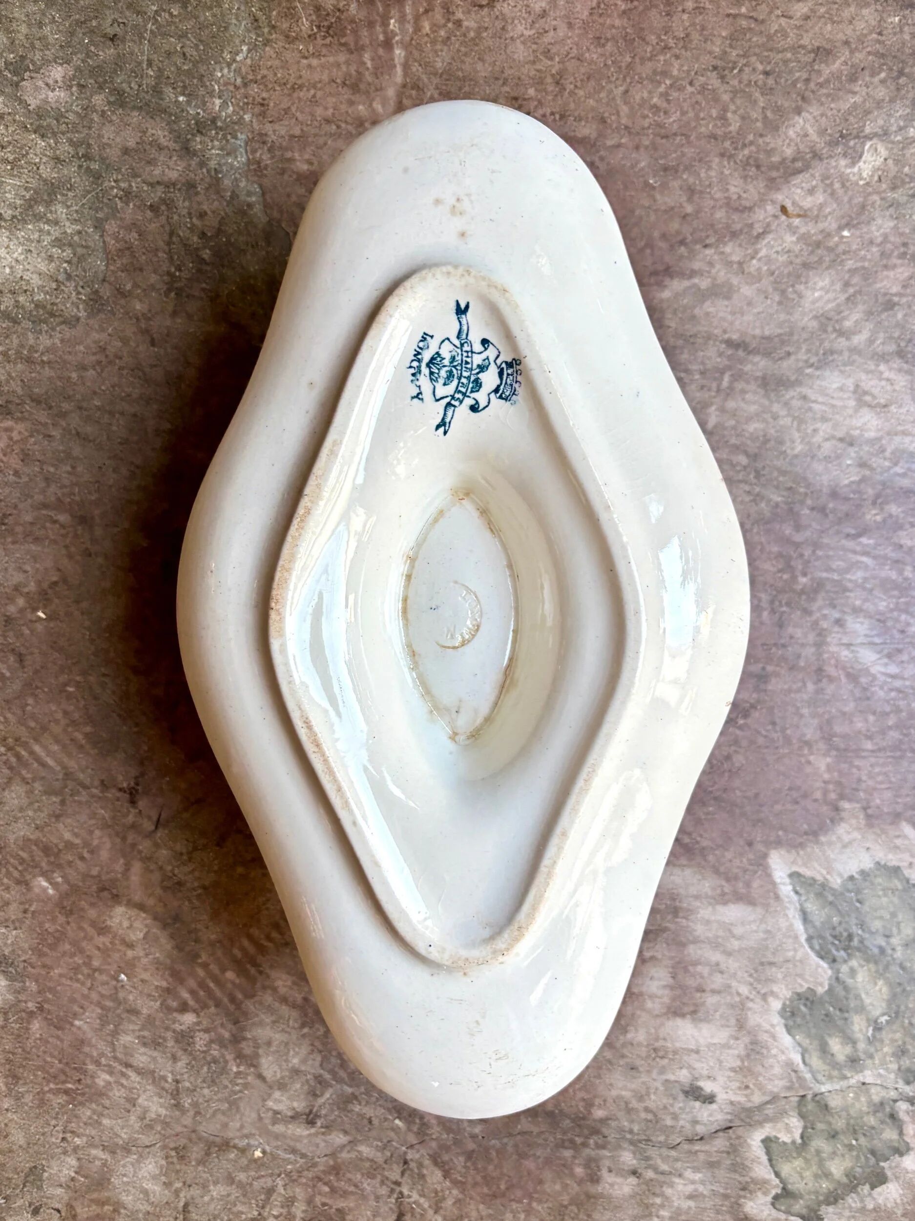 Longwy sauce boat in blue ironstone, "Chartres" service.