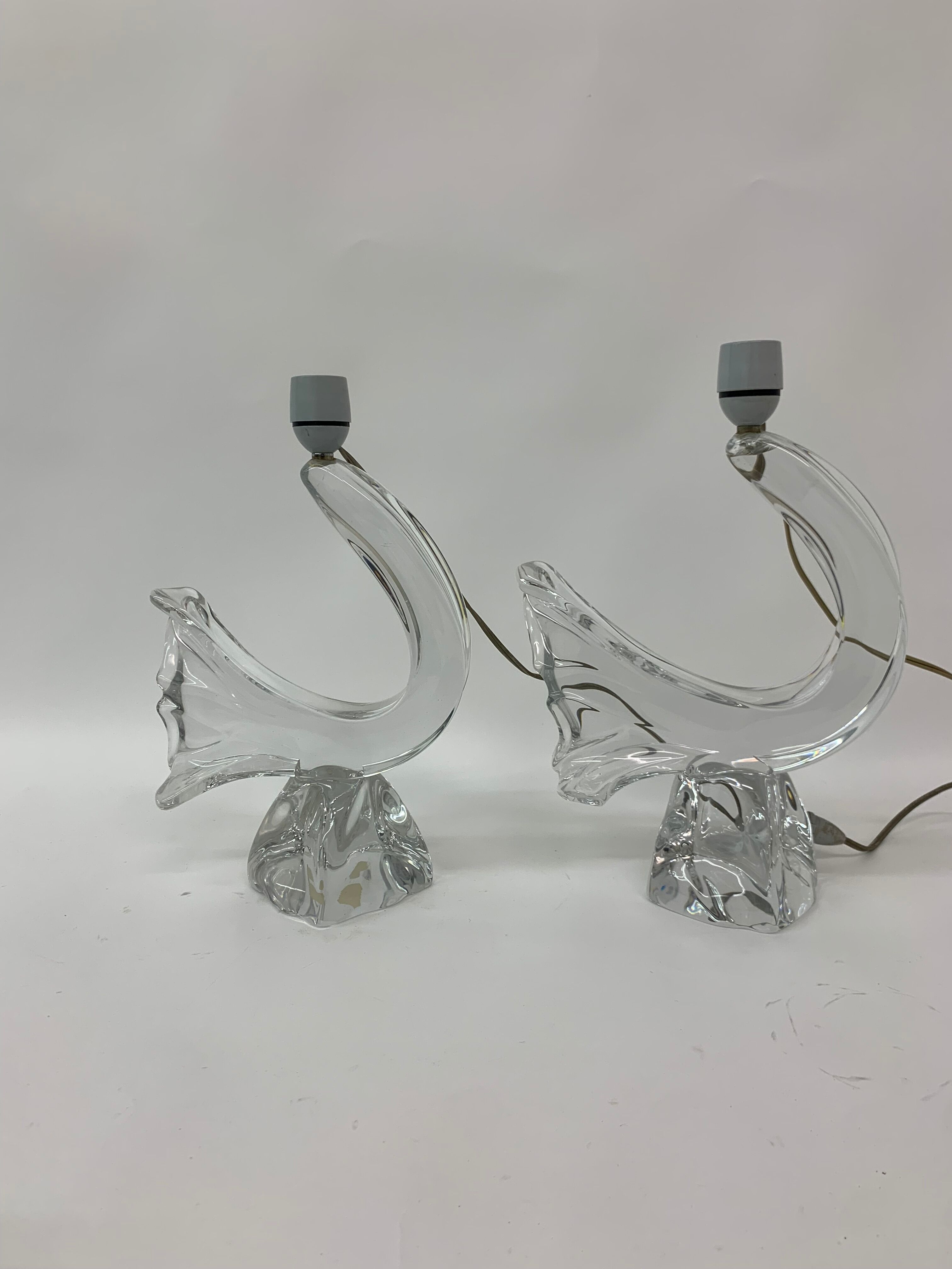Set of 2 Daum France crystal table lamp , 1950's