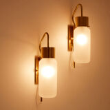 Pair of wall lamps Luigi Caccia Dominioni LP10 brass opaline 1965