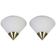 Pair of opaline glass wall lights designed by Limburg, Germany.