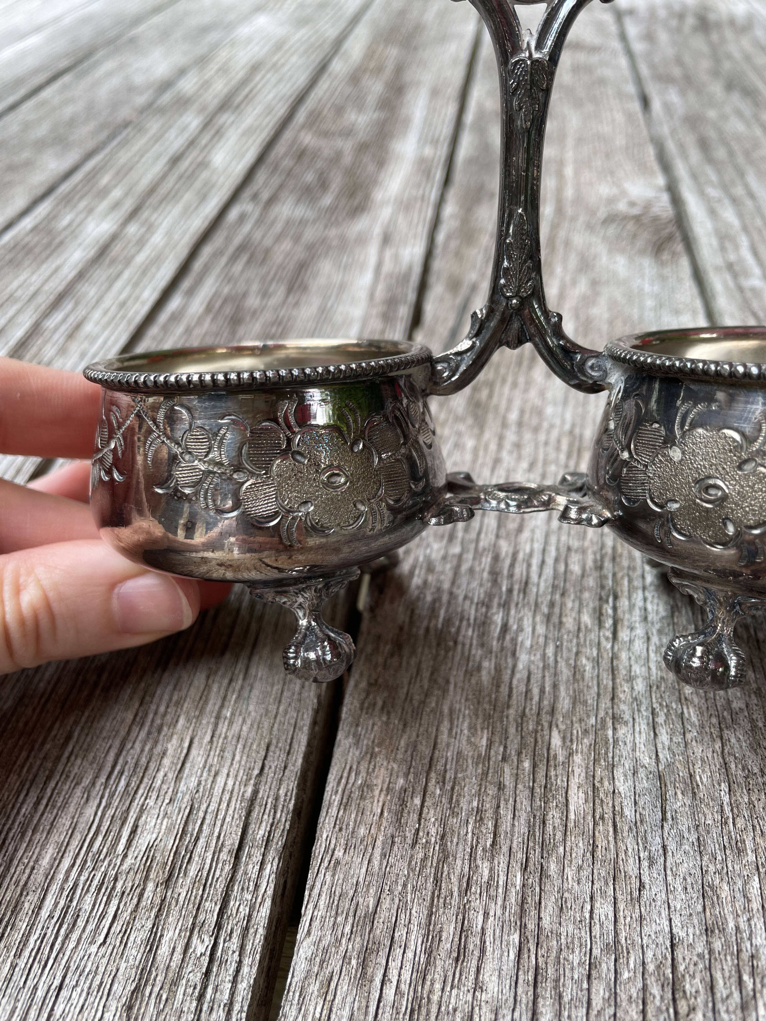 Double silver plated table salt shaker Armand Frenais 19th century Art Nouveau