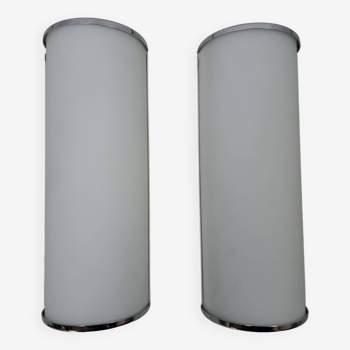 Pair of Jod wall lamps in frosted glass and space age chrome from Ikea