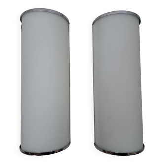 Pair of Jod wall lamps in frosted glass and space age chrome from Ikea