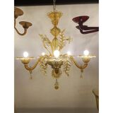 Venetian Murano-Style Chandelier in Transparent and Amber Glass with Flower