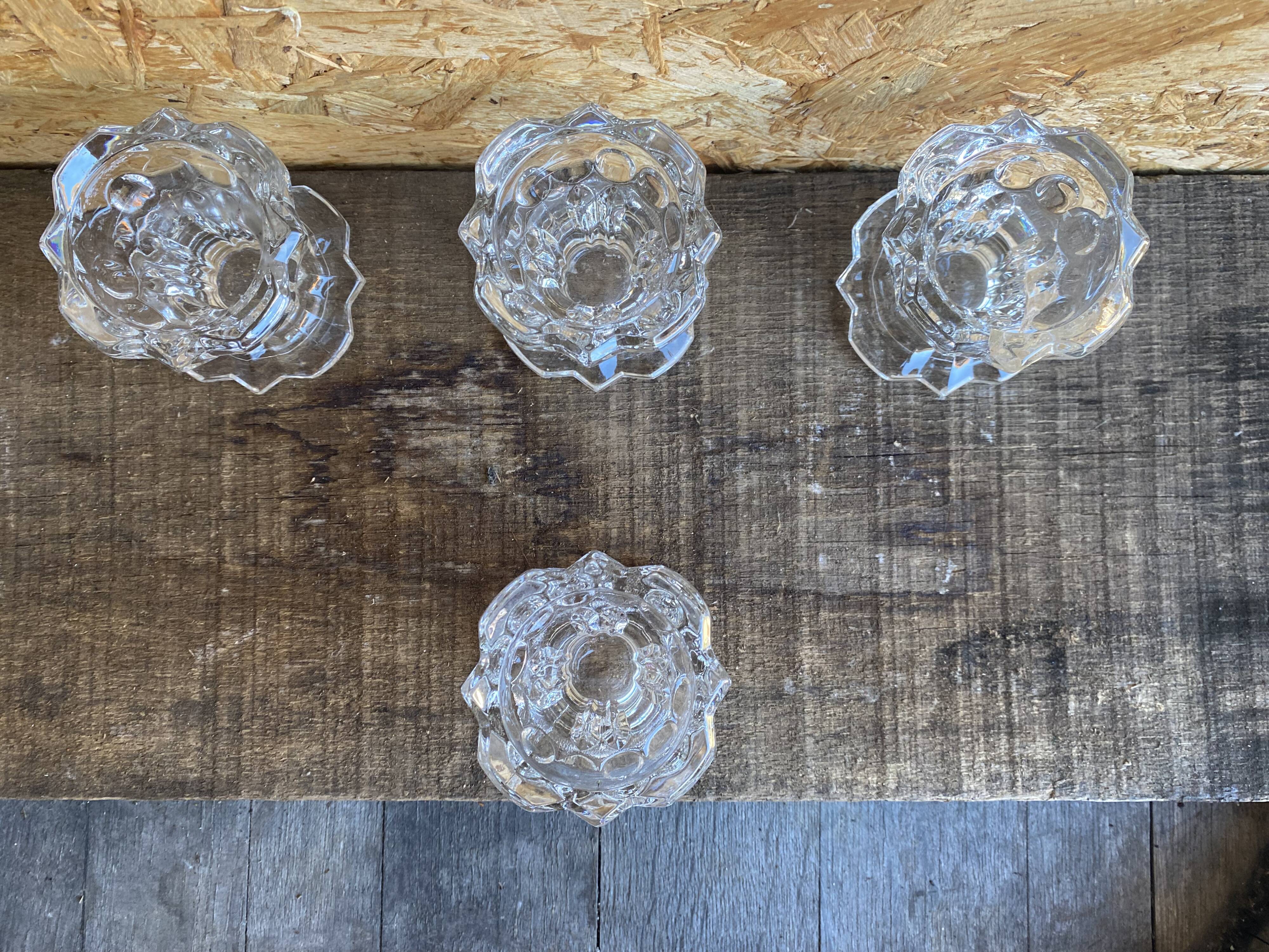 Set of 4 vintage conical moulded glass candle holders sully