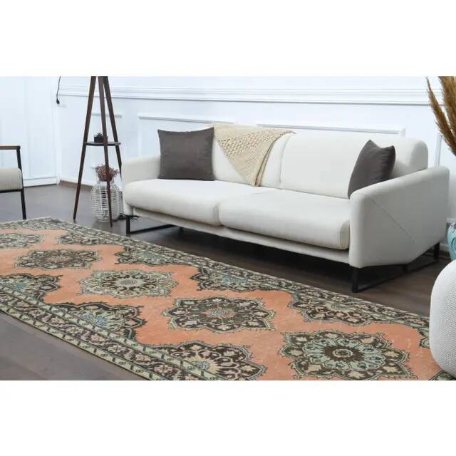 1970s Vintage Turkish Hand-Knotted Wool Cotton Orange Area Rug 138x394