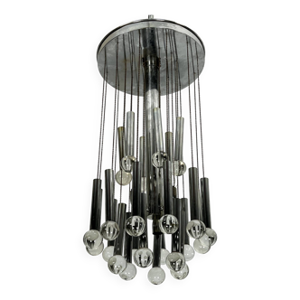 Sciolari, iconic glass sphere and chrome chandelier. Italy 1960s