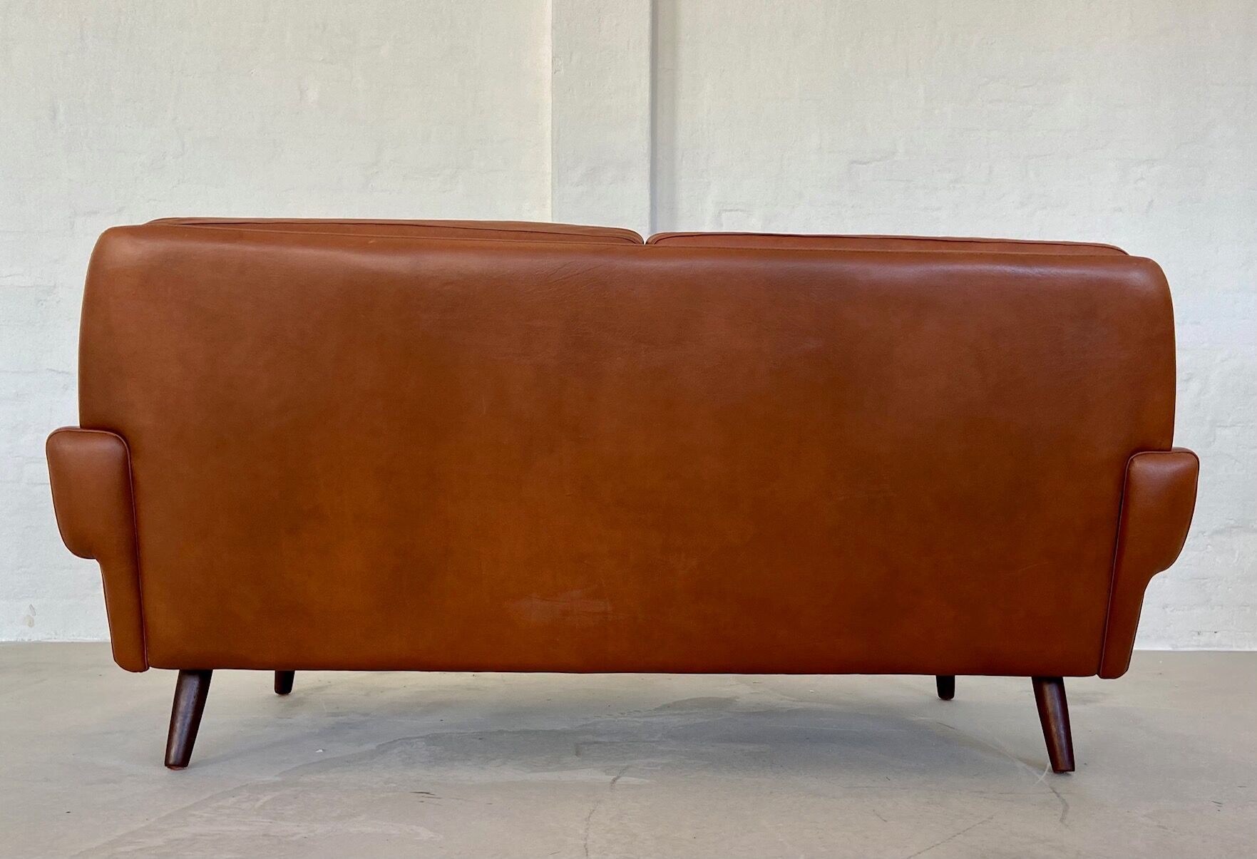 Vintage Danish mid-century Svend Skipper 2 person cognac leather sofa