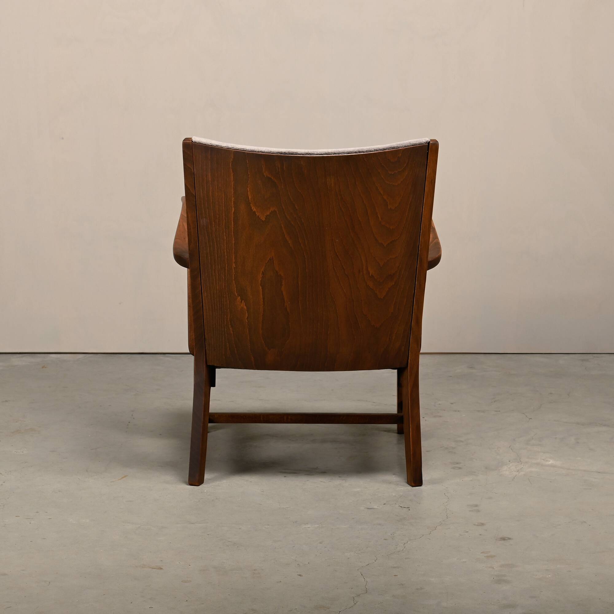 Fritz Hansen Armchair in stained beech wood and warm Grey Mohair, 1940s