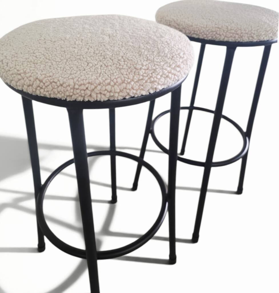 Vintage stools "Black & White", boucle upholstery