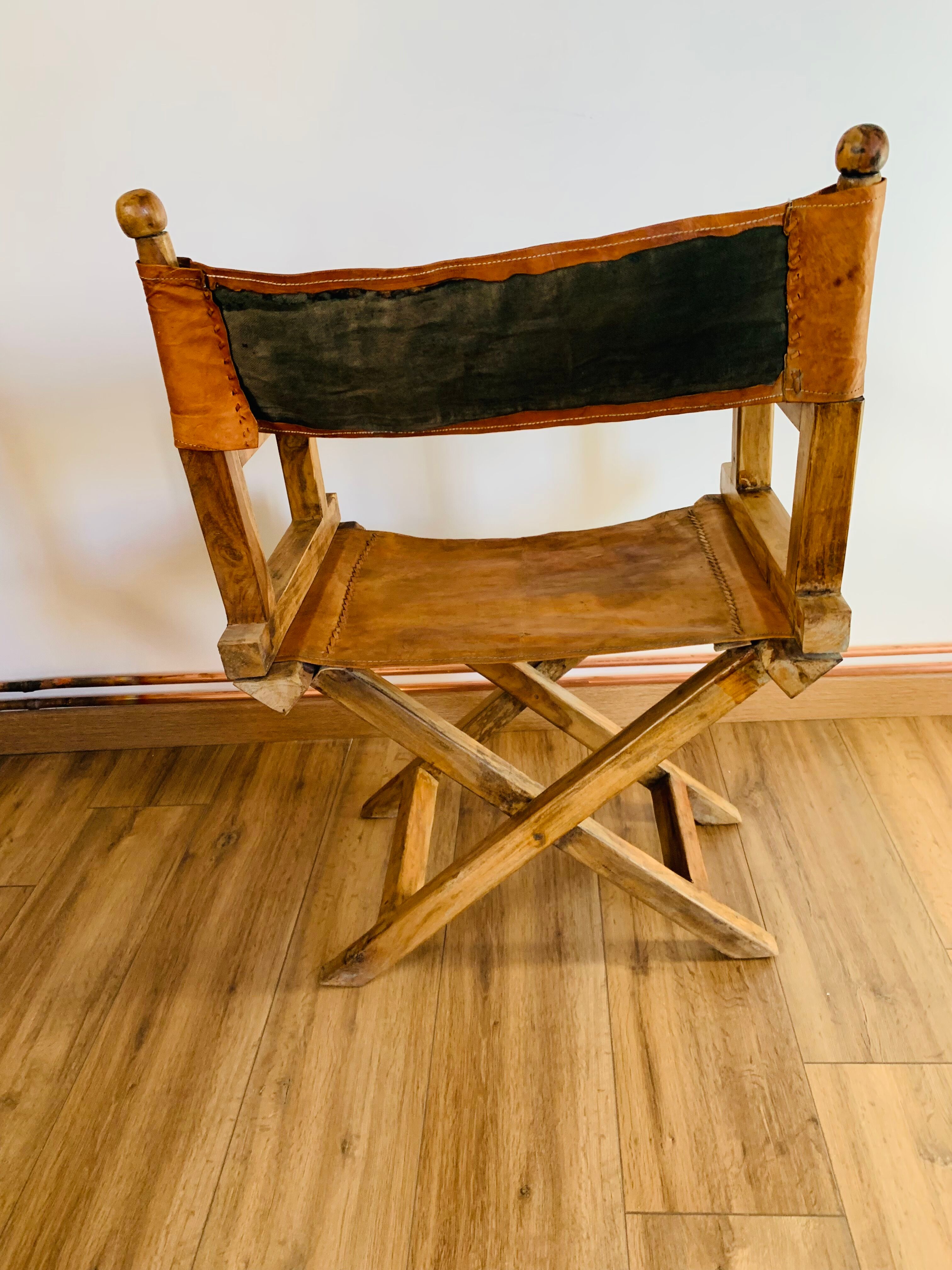 Fauteuil pliant bois et cuir