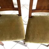 Pair of wooden chairs in green corduroy velvet in Directoire style.