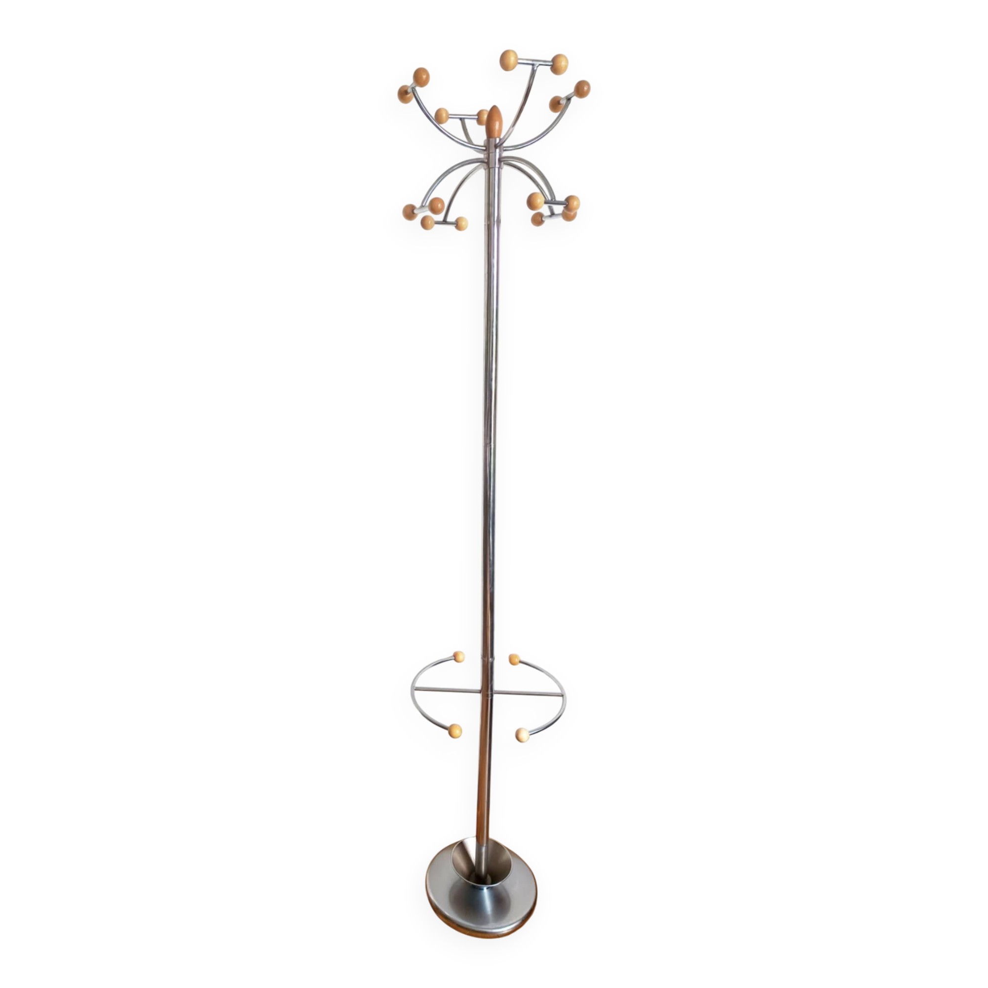 Space Age chrome and wood coat rack 1970