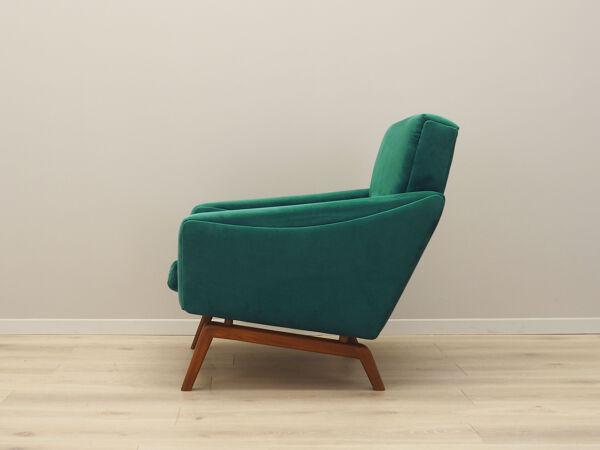Fauteuil vert, design danois, années 1970, fabriqué au Danemark