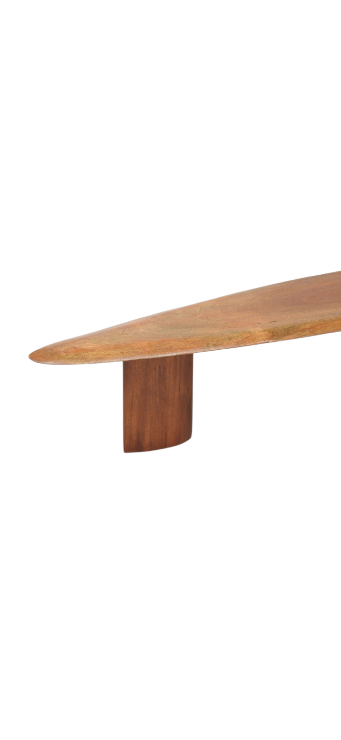 Large boomerang coffee table in natural wood, 206 cm