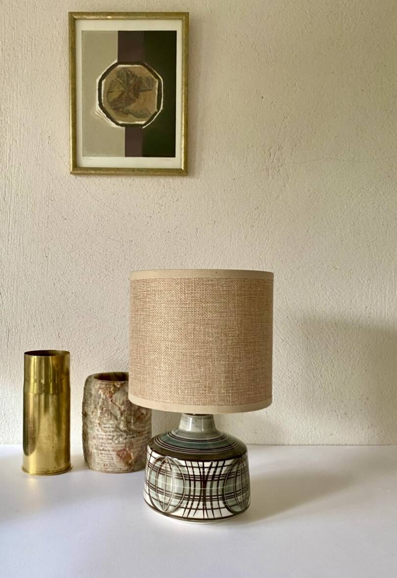 Earthenware lamp, braided fabric cable, 70s