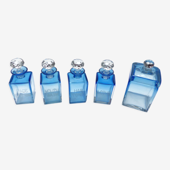 Set of 5 sapphire blue Bohemian crystal toilet bottles