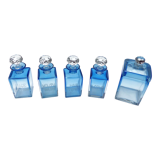 Set of 5 Bohemian Crystal Sapphire Blue Toiletry Bottles