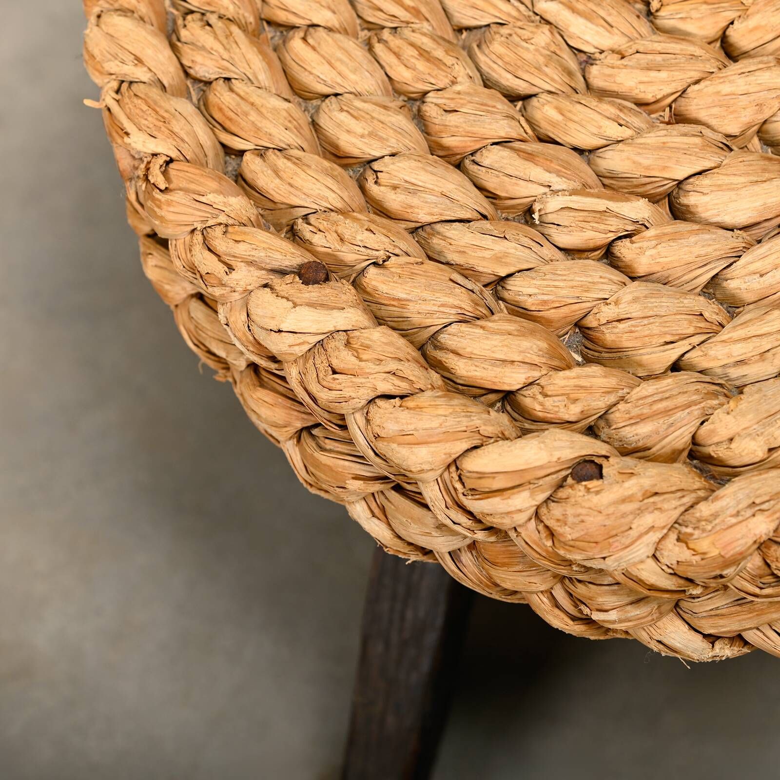 Fireplace Stool in Oak and Straw, France 1950s
