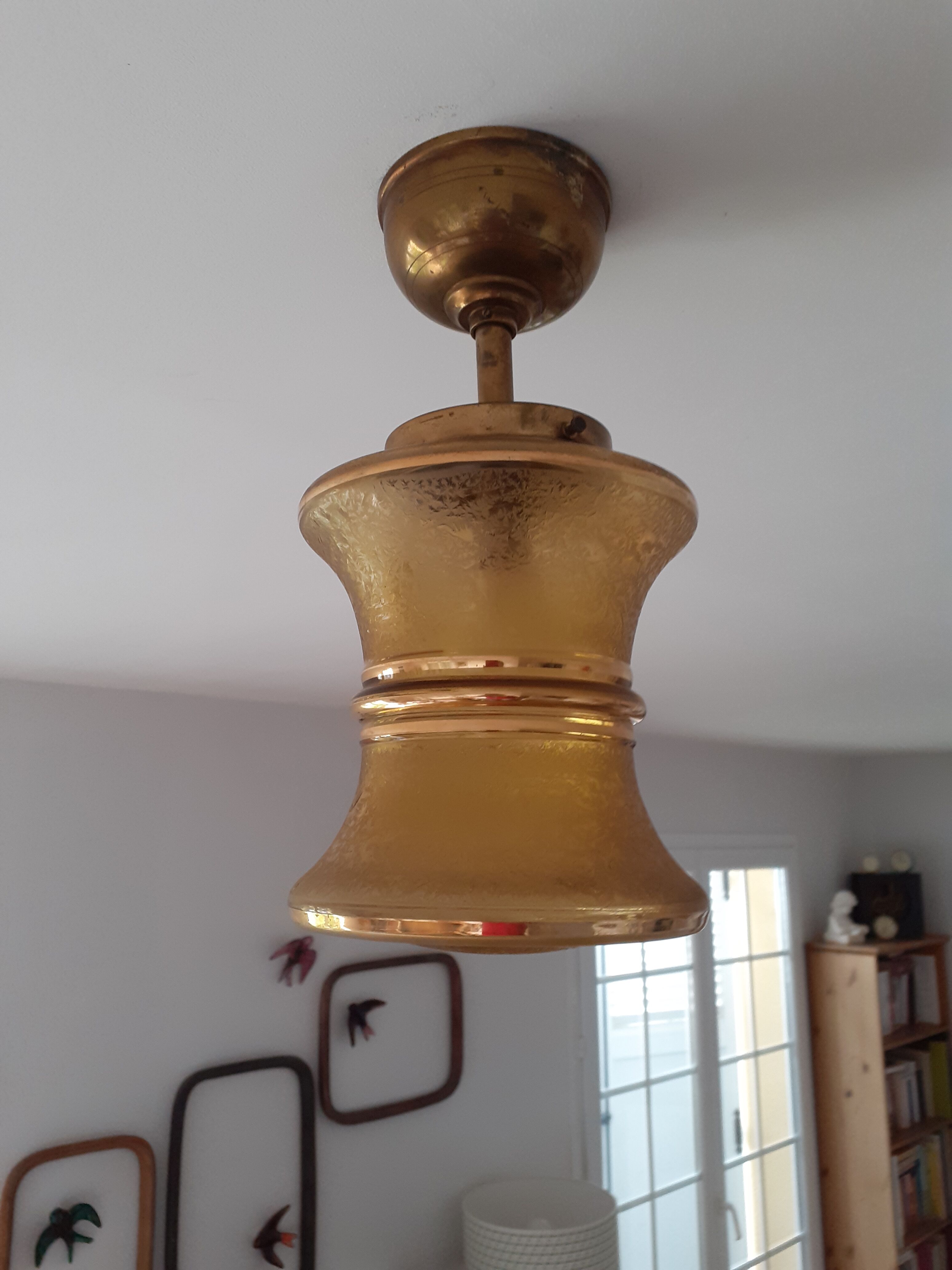 Ceiling lamp chandelier glass and brass