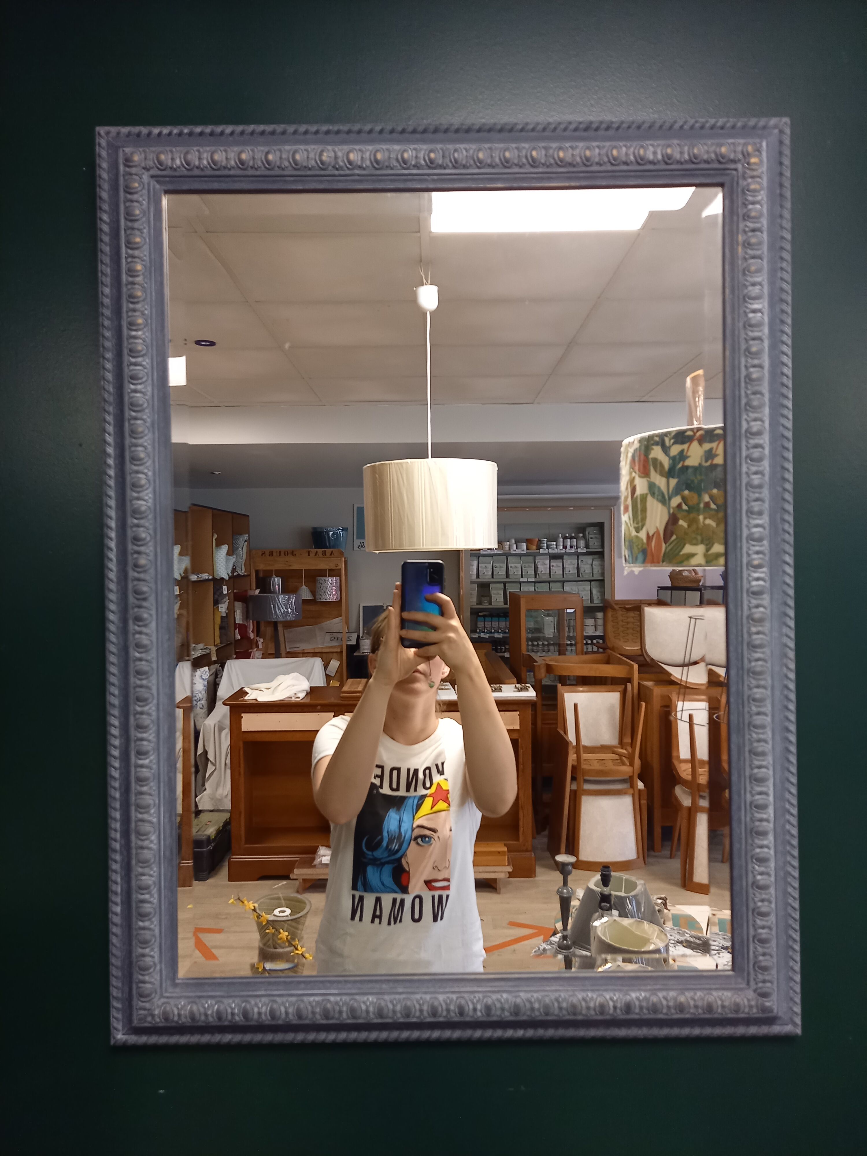 Old mirror beveled patinated blue 62x81cm